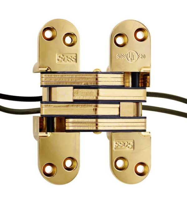 Model 220ASPT Alloy Steel Power Transfer Soss Invisible Concealed Hinge Bright Brass