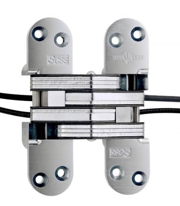Soss Concealed Hinge Model 220PT1 Power Transfer Invisible Hinge Satin Chrome Soss Concealed Hinge Model 220PT1 Power Transfer Invisible Hinge Satin Chrome